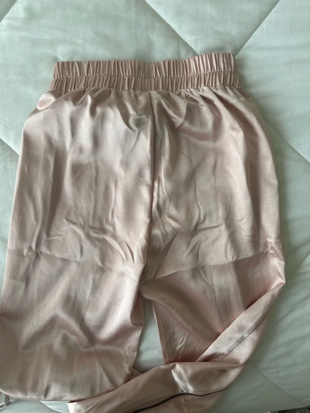 Fashion Nova Satin Track Joggers in Light Pink - Picture 4 of 5